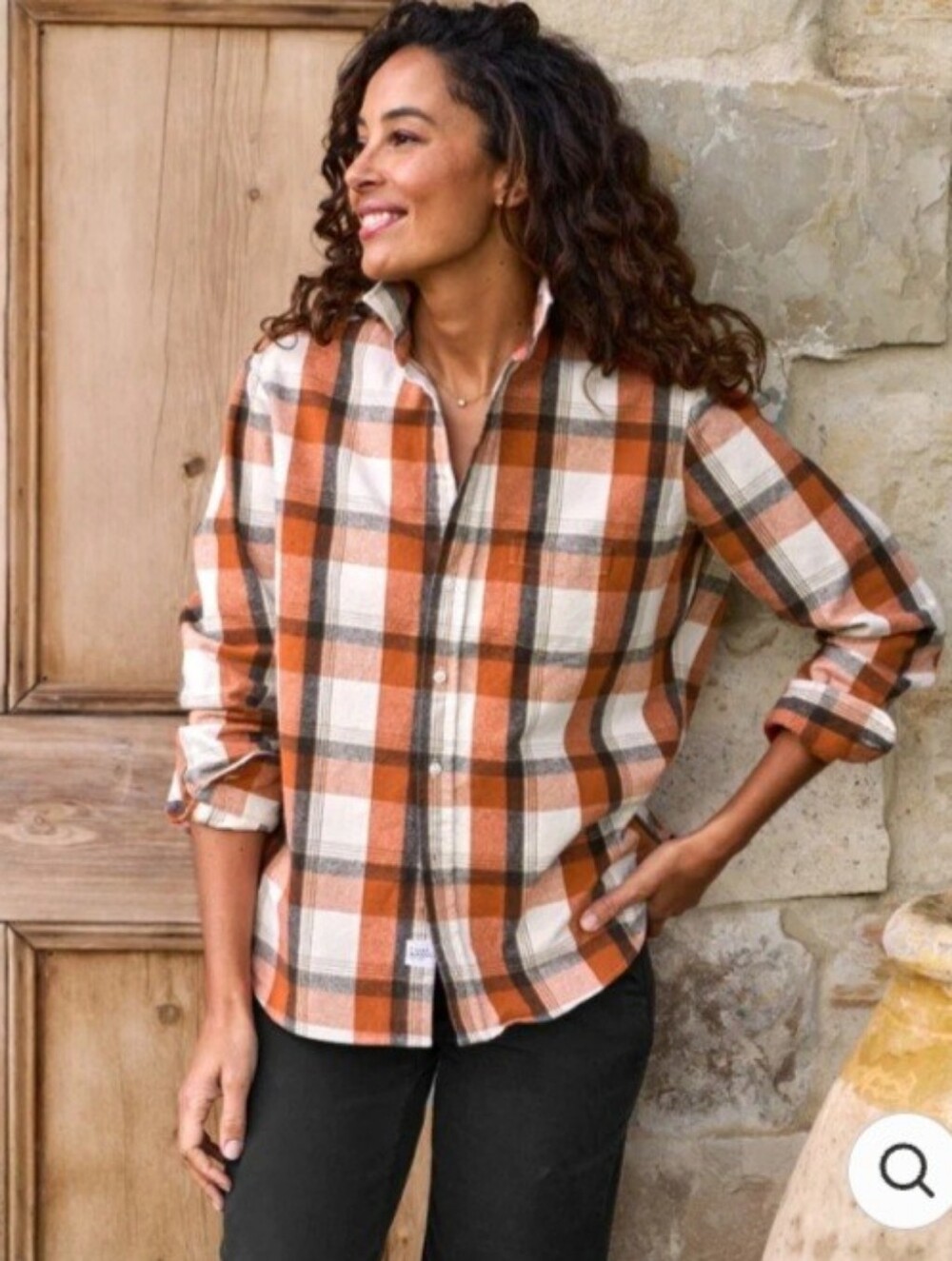 Frank & Eileen Pumpkin and Brown Plaid Button-Down Shirt M